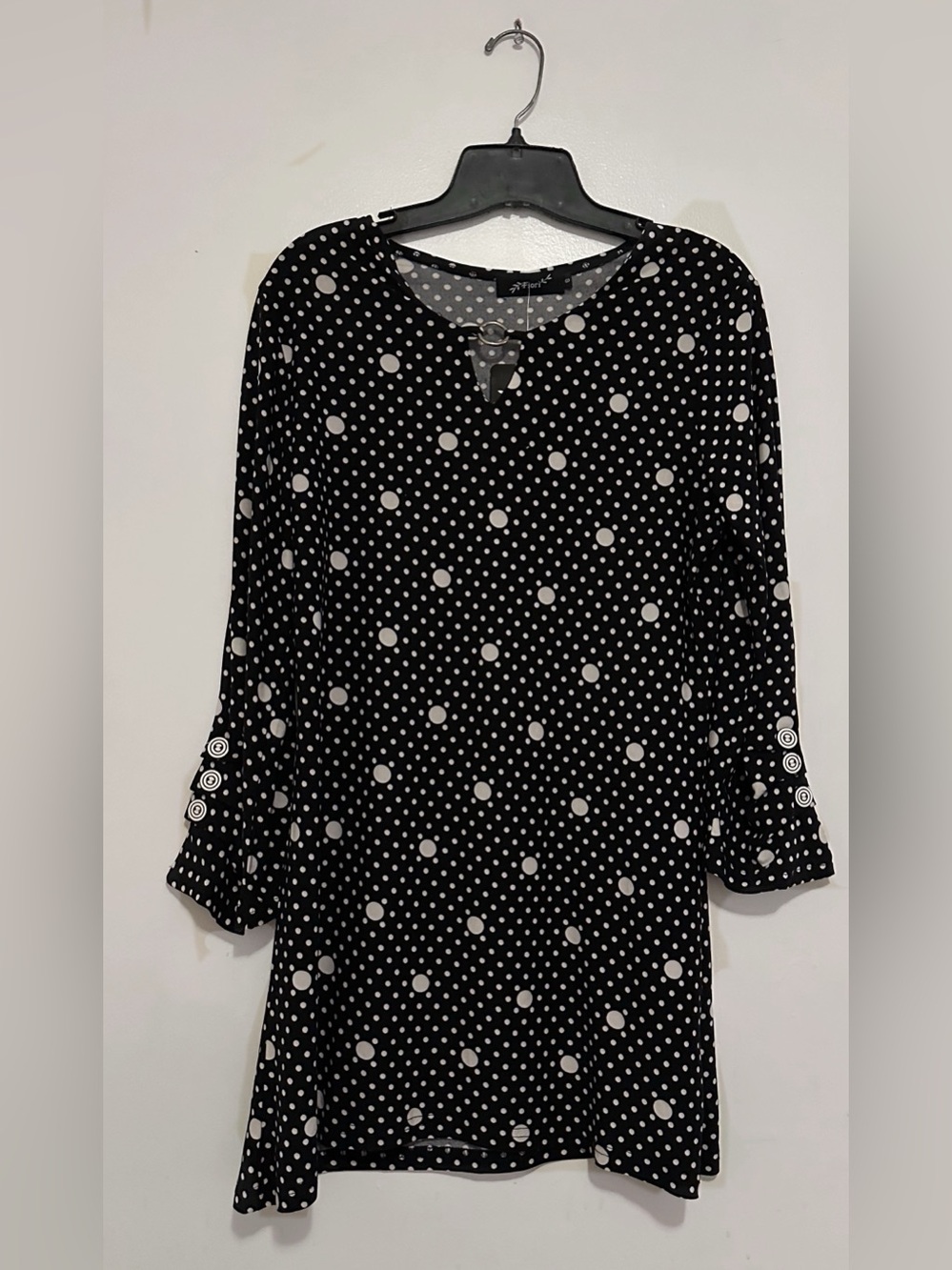 Polka Dot Keyhole Tunic Top - Black & White